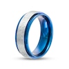 Thumbnail Image 2 of Men's 8.0mm Satin Stepped Edge Wedding Band in Stainless Steel and Blue Ion-Plate - Size 10
