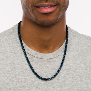 Men's 6.0mm Link Chain Necklace in Solid Stainless Steel  with Black and Blue Ion-Plate - 24"