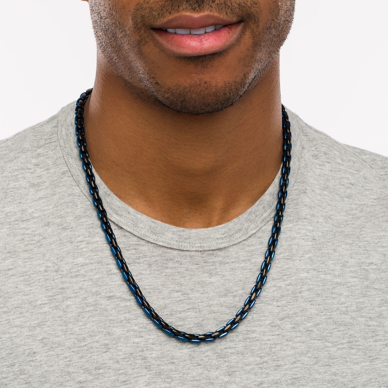 Men's 6.0mm Link Chain Necklace in Solid Stainless Steel  with Black and Blue Ion-Plate - 24"|Peoples Jewellers