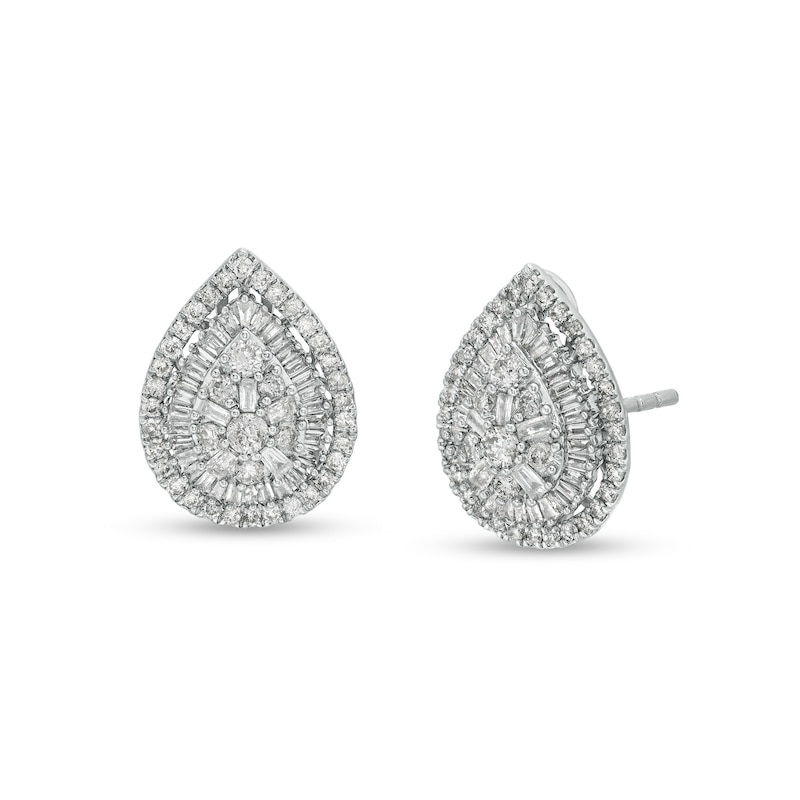 1.00 CT. T.W. Pear-Shaped Multi-Diamond Stud Earrings in 10K White Gold|Peoples Jewellers
