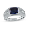 Thumbnail Image 0 of Men's Sideways Octagonal Blue and White Lab-Created Sapphire Tri-Sides Channel Band in Sterling Silver