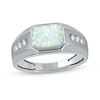 Thumbnail Image 1 of Sideways Octagonal Lab-Created Opal and White Lab-Created Sapphire Tri-Sides Channel Band in Sterling Silver