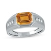 Thumbnail Image 0 of Men's Sideways Octagonal Citrine and White Lab-Created Sapphire Tri-Sides Channel Band in Sterling Silver