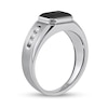 Thumbnail Image 1 of Men's Sideways Octagonal Black Onyx and White Lab-Created Sapphire Tri-Sides Channel Band in Sterling Silver