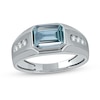 Thumbnail Image 0 of Men's Sideways Octagonal Simulated Aquamarine and White Lab-Created Sapphire Tri-Sides Channel Band in Sterling Silver