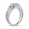 Thumbnail Image 1 of Men's Sideways Octagonal Simulated Aquamarine and White Lab-Created Sapphire Tri-Sides Channel Band in Sterling Silver
