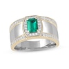 Thumbnail Image 0 of Men's Emerald-Cut Lab-Created Emerald and White Lab-Created Sapphire Triple Row Band in Sterling Silver and 10K Gold