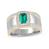 Thumbnail Image 1 of Men's Emerald-Cut Lab-Created Emerald and White Lab-Created Sapphire Triple Row Band in Sterling Silver and 10K Gold