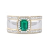 Thumbnail Image 2 of Men's Emerald-Cut Lab-Created Emerald and White Lab-Created Sapphire Triple Row Band in Sterling Silver and 10K Gold
