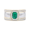 Thumbnail Image 3 of Men's Emerald-Cut Lab-Created Emerald and White Lab-Created Sapphire Triple Row Band in Sterling Silver and 10K Gold