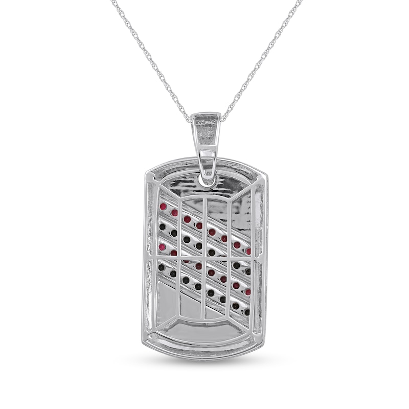 Main Image 3 of Men's Ruby and Black Sapphire Alternating Slant Four Row Dog Tag Pendant in Sterling Silver and 10K Gold – 22"