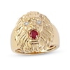 Thumbnail Image 1 of Men's 4.0mm Ruby and Diamond Accent Lion Head Ring in 10K Gold