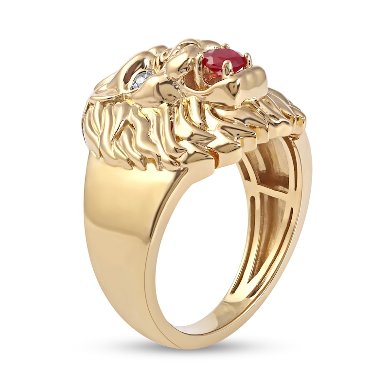 Main Image 2 of Men's 4.0mm Ruby and Diamond Accent Lion Head Ring in 10K Gold
