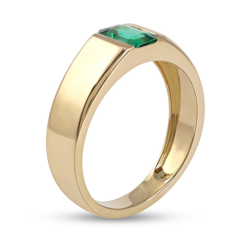 Main Image 2 of Men's Emerald-Cut Lab-Created Emerald Solitaire Octagonal Frame Band in 10K Gold
