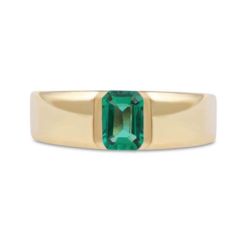 Main Image 3 of Men's Emerald-Cut Lab-Created Emerald Solitaire Octagonal Frame Band in 10K Gold