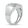Thumbnail Image 1 of Men's Oval Lab-Created Opal and White Lab-Created Sapphire Frame Bold Shank Band in Sterling Silver