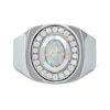 Men's Oval Lab-Created Opal and White Lab-Created Sapphire Frame Bold Shank Band in Sterling Silver
