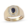 Thumbnail Image 0 of Men's Oval Blue Sapphire and 0.20 CT. T.W. Diamond Frame Bold Shank Band in 10K Gold