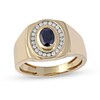 Thumbnail Image 0 of Men's Oval Blue Sapphire and 0.20 CT. T.W. Diamond Frame Bold Shank Band in 10K Gold