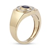 Thumbnail Image 1 of Men's Oval Blue Sapphire and 0.20 CT. T.W. Diamond Frame Bold Shank Band in 10K Gold