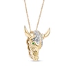 Thumbnail Image 2 of Men's Emerald and 0.10 CT. T.W. Diamond Bull Skull Pendant in 10K Gold – 22"