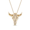 Thumbnail Image 3 of Men's Emerald and 0.10 CT. T.W. Diamond Bull Skull Pendant in 10K Gold – 22"