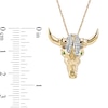 Thumbnail Image 4 of Men's Emerald and 0.10 CT. T.W. Diamond Bull Skull Pendant in 10K Gold – 22"