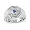 Thumbnail Image 0 of Men's Blue and White Lab-Created Sapphire Double Octagonal Frame Band in Sterling Silver