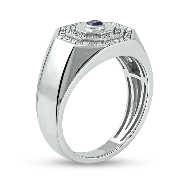 Men's Blue and White Lab-Created Sapphire Double Octagonal Frame Band in Sterling Silver