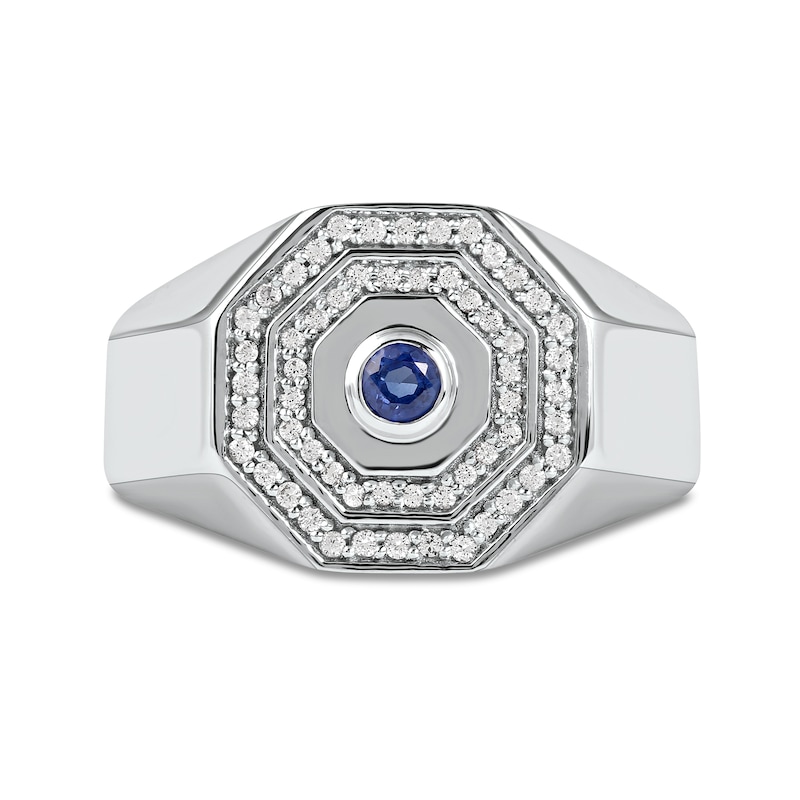 Men's Blue and White Lab-Created Sapphire Double Octagonal Frame Band in Sterling Silver