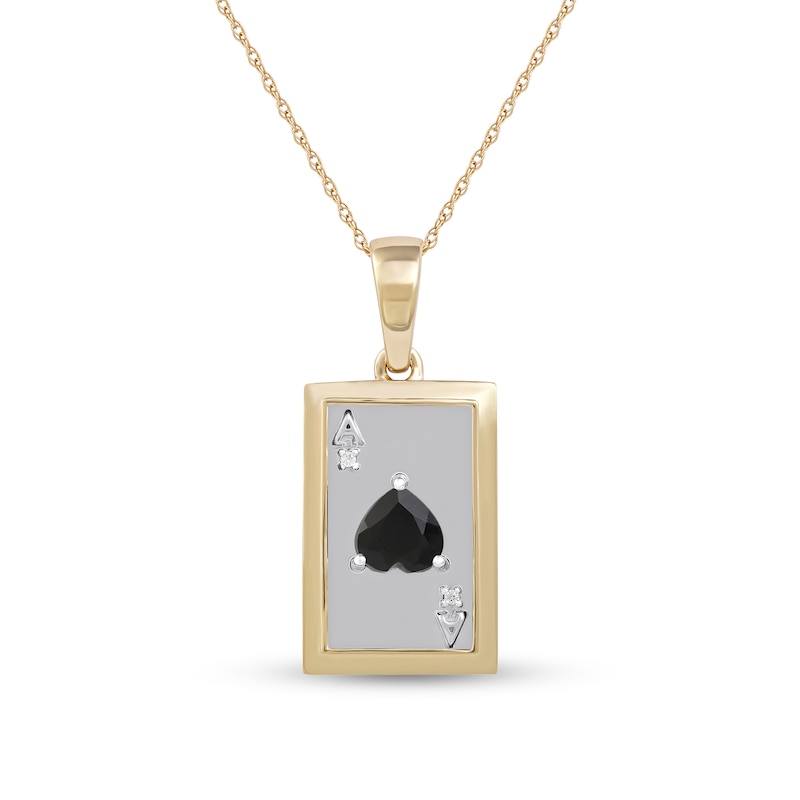 Men's Black Onyx and Diamond Accent Ace of Hearts Playing Card Pendant in 10K Gold and Sterling Silver - 22"