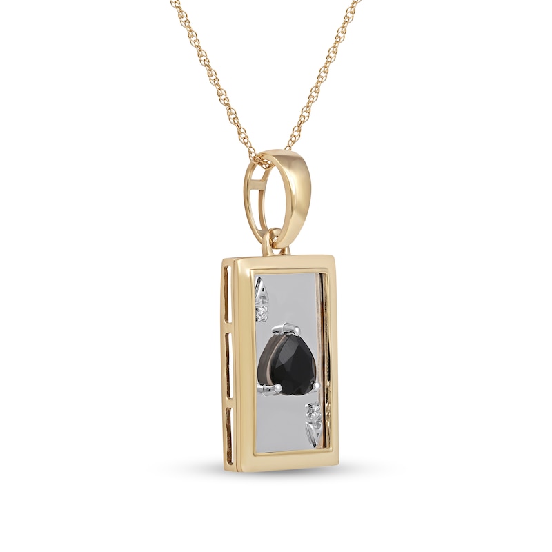 Men's Black Onyx and Diamond Accent Ace of Hearts Playing Card Pendant in 10K Gold and Sterling Silver - 22"