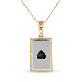 Men's Black Onyx and Diamond Accent Ace of Hearts Playing Card Pendant in 10K Gold and Sterling Silver - 22"