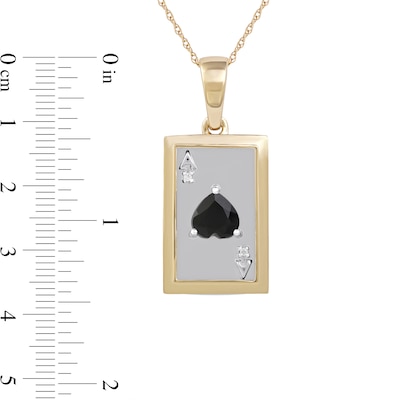 Men's Black Onyx and Diamond Accent Ace of Hearts Playing Card Pendant in 10K Gold and Sterling Silver - 22"