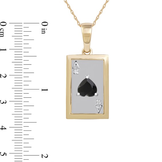 Men's Black Onyx and Diamond Accent Ace of Hearts Playing Card Pendant in 10K Gold and Sterling Silver - 22"
