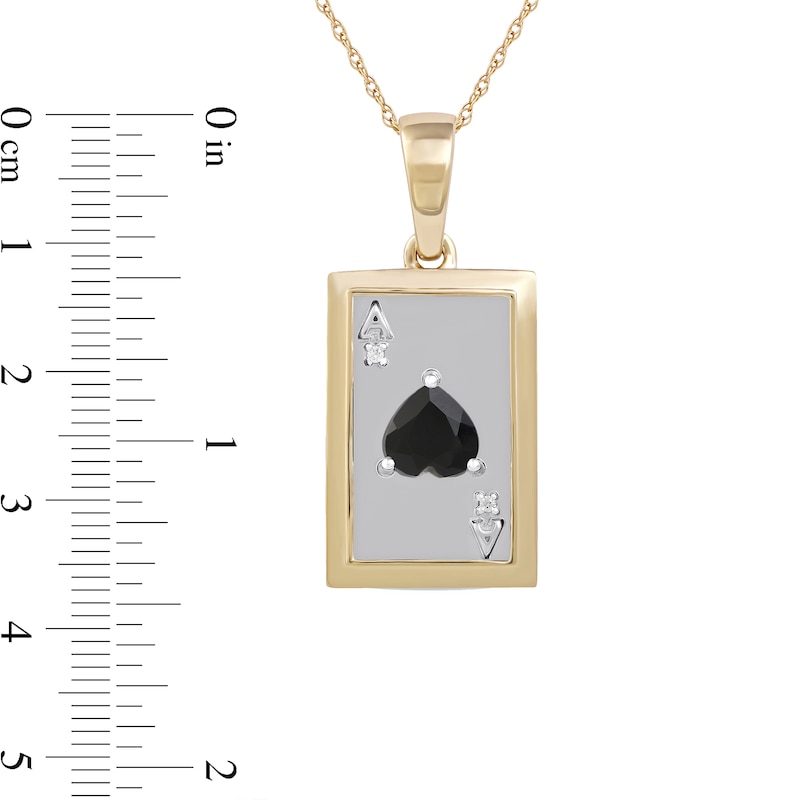 Men's Black Onyx and Diamond Accent Ace of Hearts Playing Card Pendant in 10K Gold and Sterling Silver - 22"