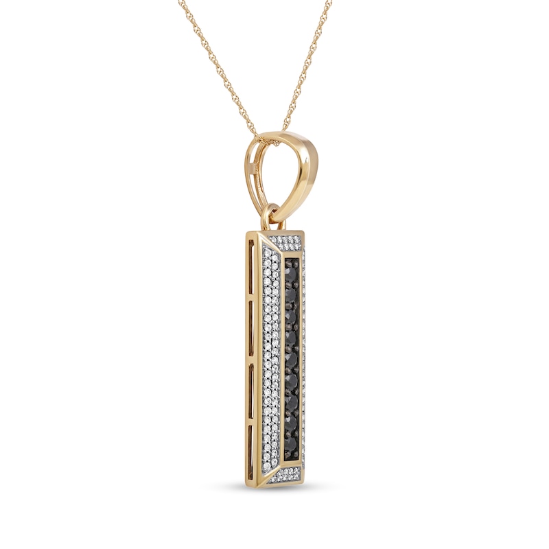 Main Image 2 of Men's Black Spinel and White Lab-Created Sapphire Frame Three-Dimensional Vertical Bar Pendant in 10K Gold – 22"