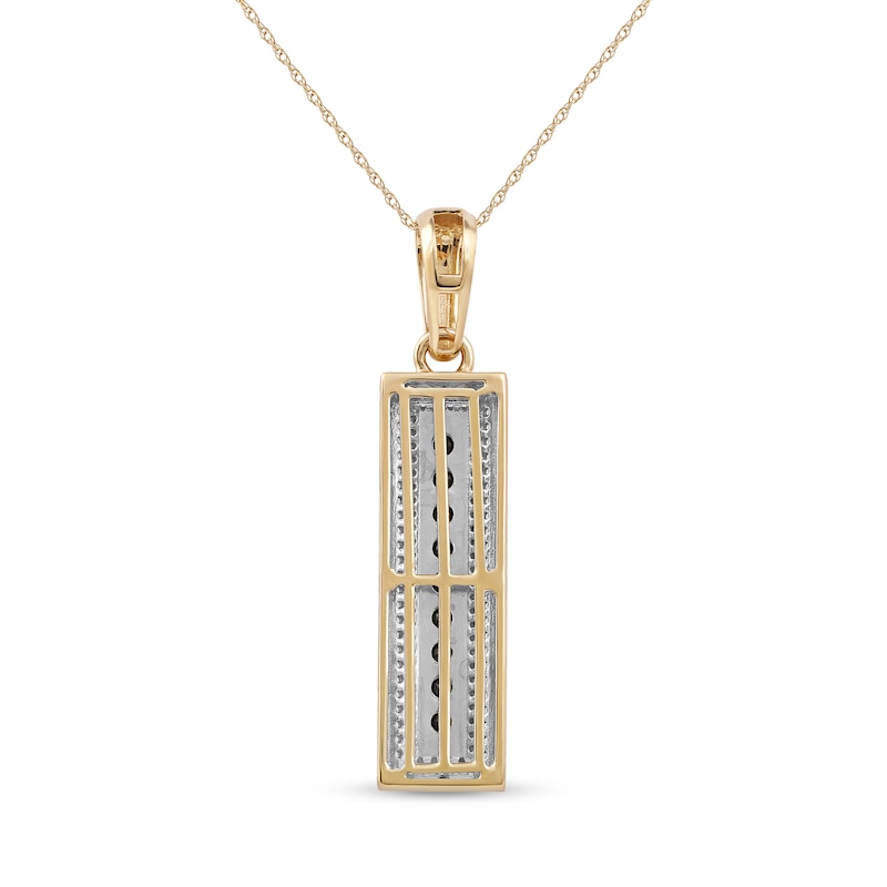 Main Image 3 of Men's Black Spinel and White Lab-Created Sapphire Frame Three-Dimensional Vertical Bar Pendant in 10K Gold – 22"