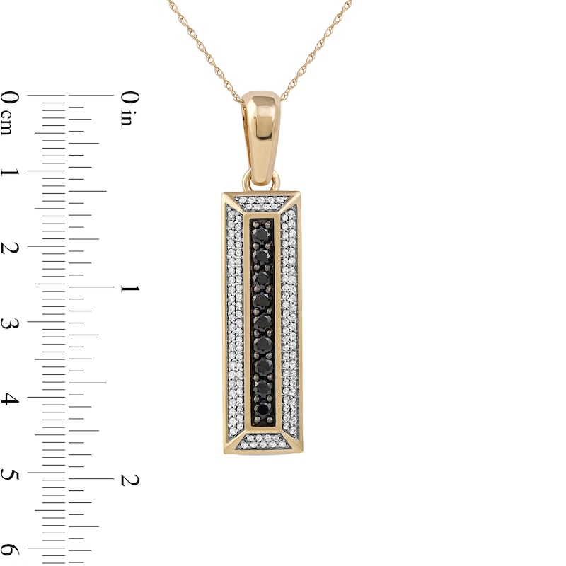 Main Image 4 of Men's Black Spinel and White Lab-Created Sapphire Frame Three-Dimensional Vertical Bar Pendant in 10K Gold – 22"
