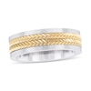 Thumbnail Image 0 of Men's 7.0mm Double Row Chevron Inlay Wedding Band in Stainless Steel and Yellow Ion-Plate (1 Line)