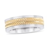 Thumbnail Image 1 of Men's 7.0mm Double Row Chevron Inlay Wedding Band in Stainless Steel and Yellow Ion-Plate (1 Line)