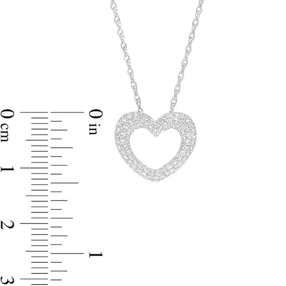White Lab-Created Sapphire Multi-Row Heart Outline Pendant in Sterling Silver