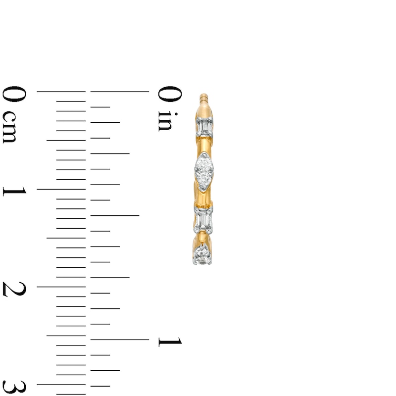 Main Image 3 of 0.25 CT. T.W. Baguette and Marquise-Shaped Diamond Alternating J-Hoop Earrings in 10K Gold