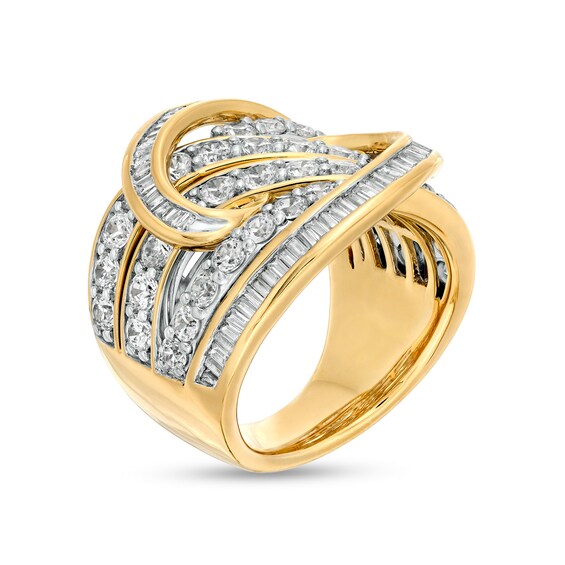 3.00 CT. T.W. Baguette and Round Diamond Multi-Row Crossover Ring in 10K Gold