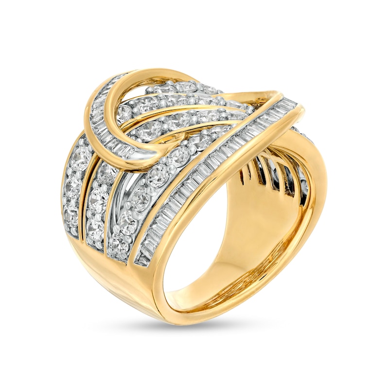 3.00 CT. T.W. Baguette and Round Diamond Multi-Row Crossover Ring in 10K Gold