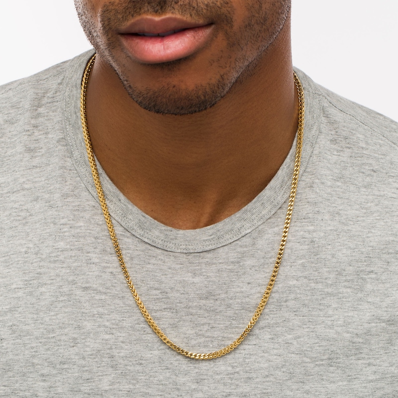 Main Image 2 of Men's 3.2mm Franco Snake Chain Necklace in Solid Stainless Steel  with Yellow IP - 24"