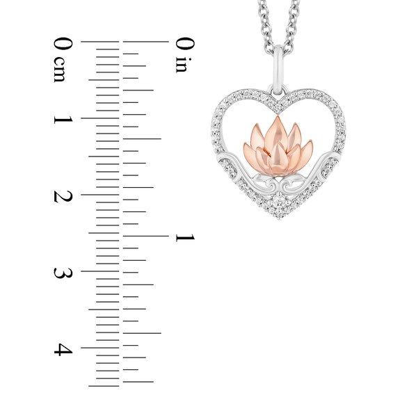 Enchanted Disney Jasmine 0.18 CT. T.W. Diamond Frame Flower in Heart Pendant in Sterling Silver and 10K Rose Gold – 19"