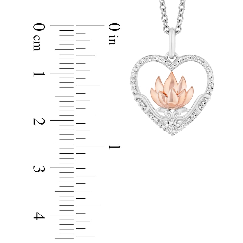Main Image 3 of Enchanted Disney Jasmine 0.18 CT. T.W. Diamond Frame Flower in Heart Pendant in Sterling Silver and 10K Rose Gold – 19"