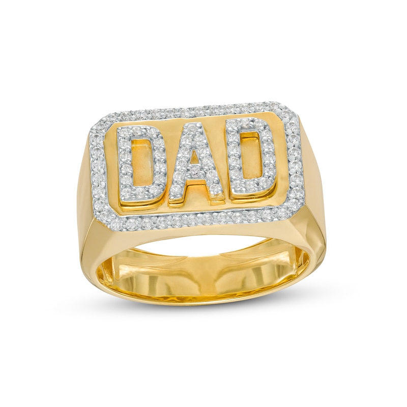 Men's 0.25 CT. T.W. Diamond Frame "DAD" Rectangle-Top Ring in 10K Gold