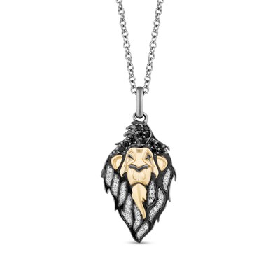 Disney Treasures The Lion King Black Enhanced and White Diamond Scar Pendant in Sterling Silver and 10K Gold – 19"